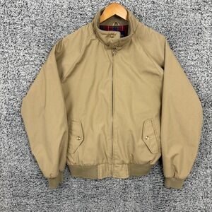 Vintage Lands End Jacket Mens Large Khaki Bomber Harrington Plaid Lined 90s